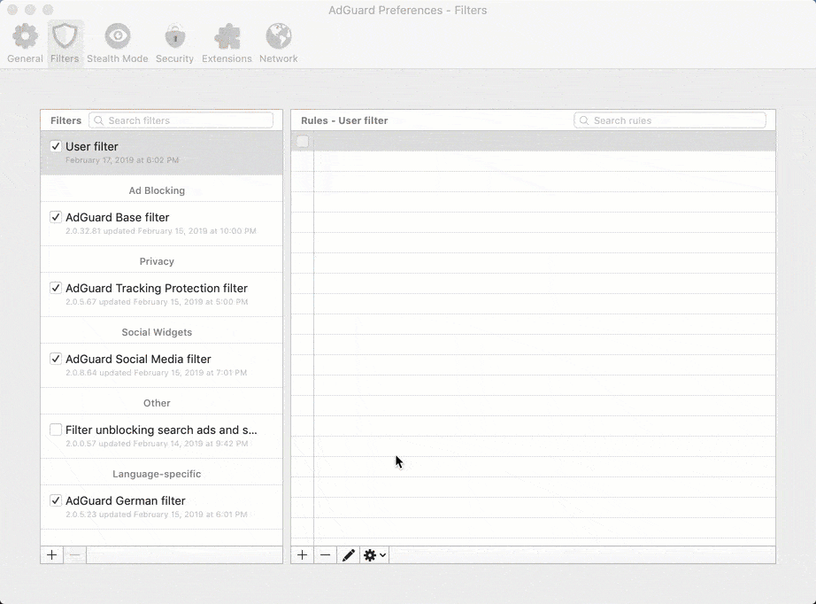 user filters for adguard